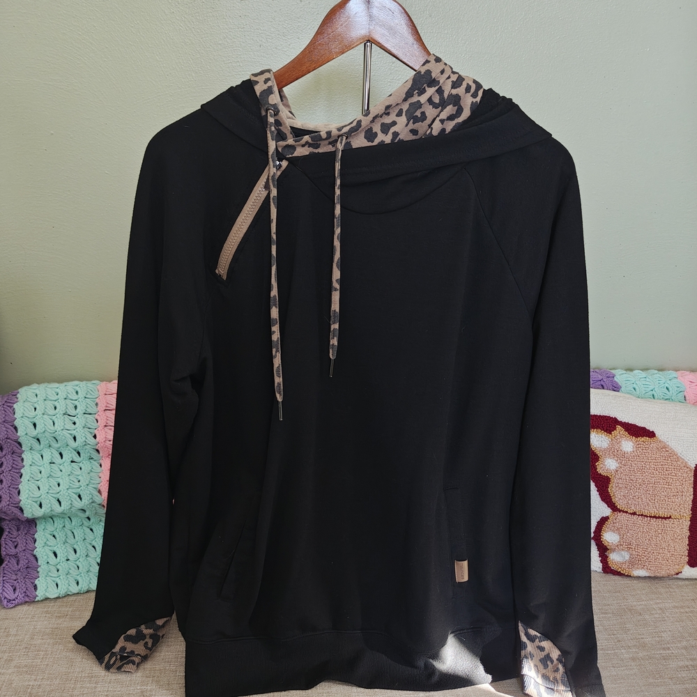 Maurices Black Hoodie with Leopard Accents